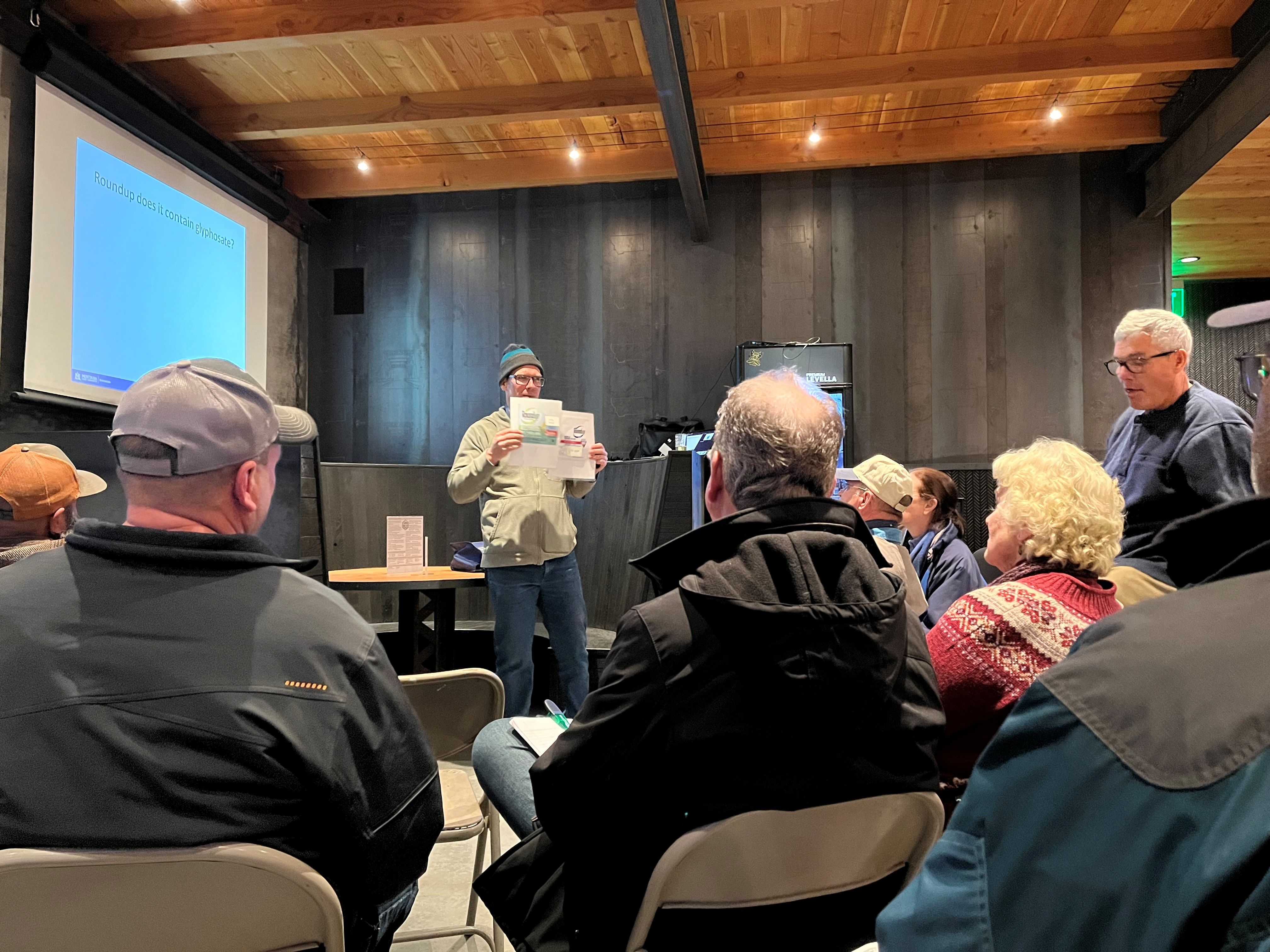 MSU Extension Cropland Weed Specialist, Tim Seipel presenting at the Ag News and Brews progam